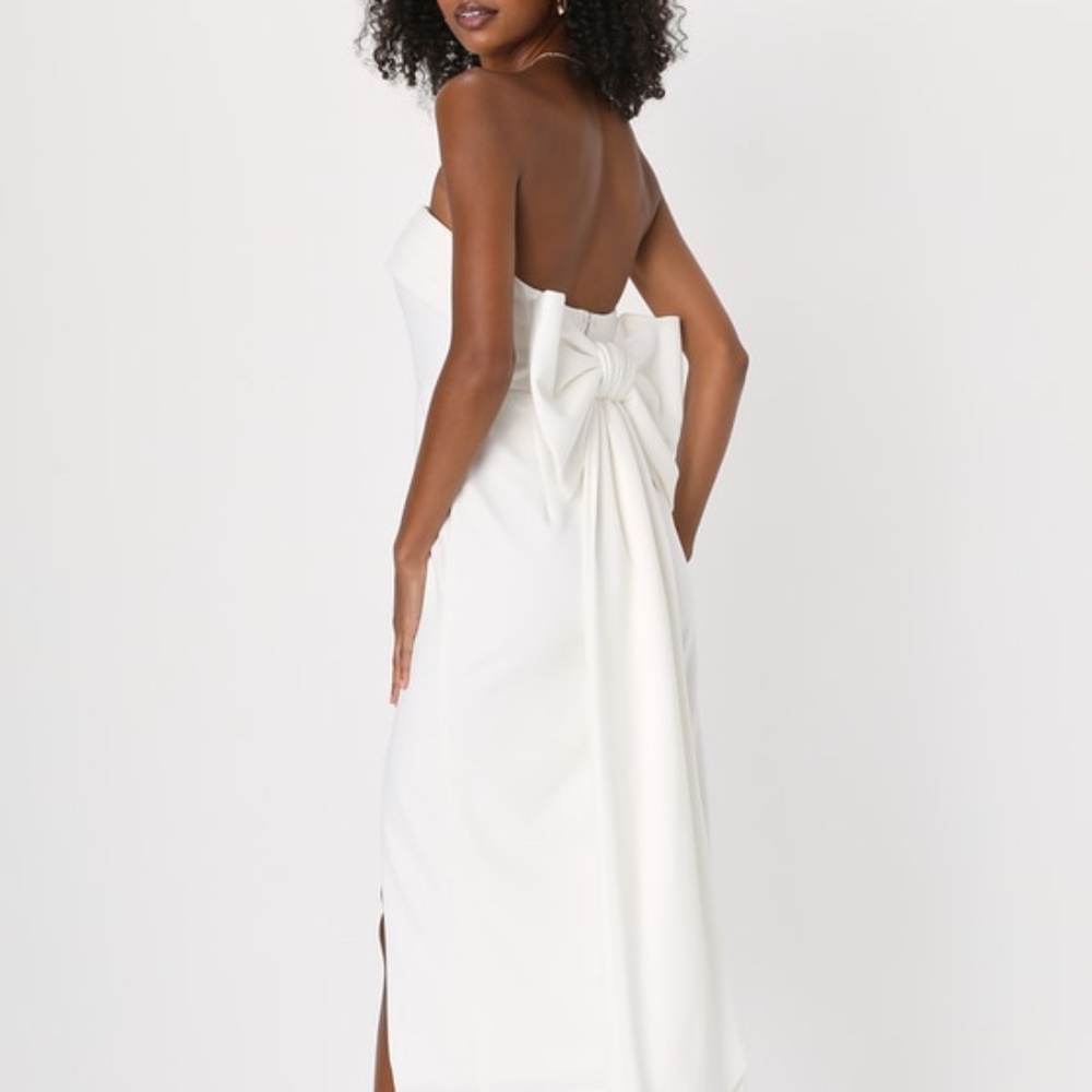 Lulus Fabulous Phenomenon White Strapless Bow Midi Dress - Size XL